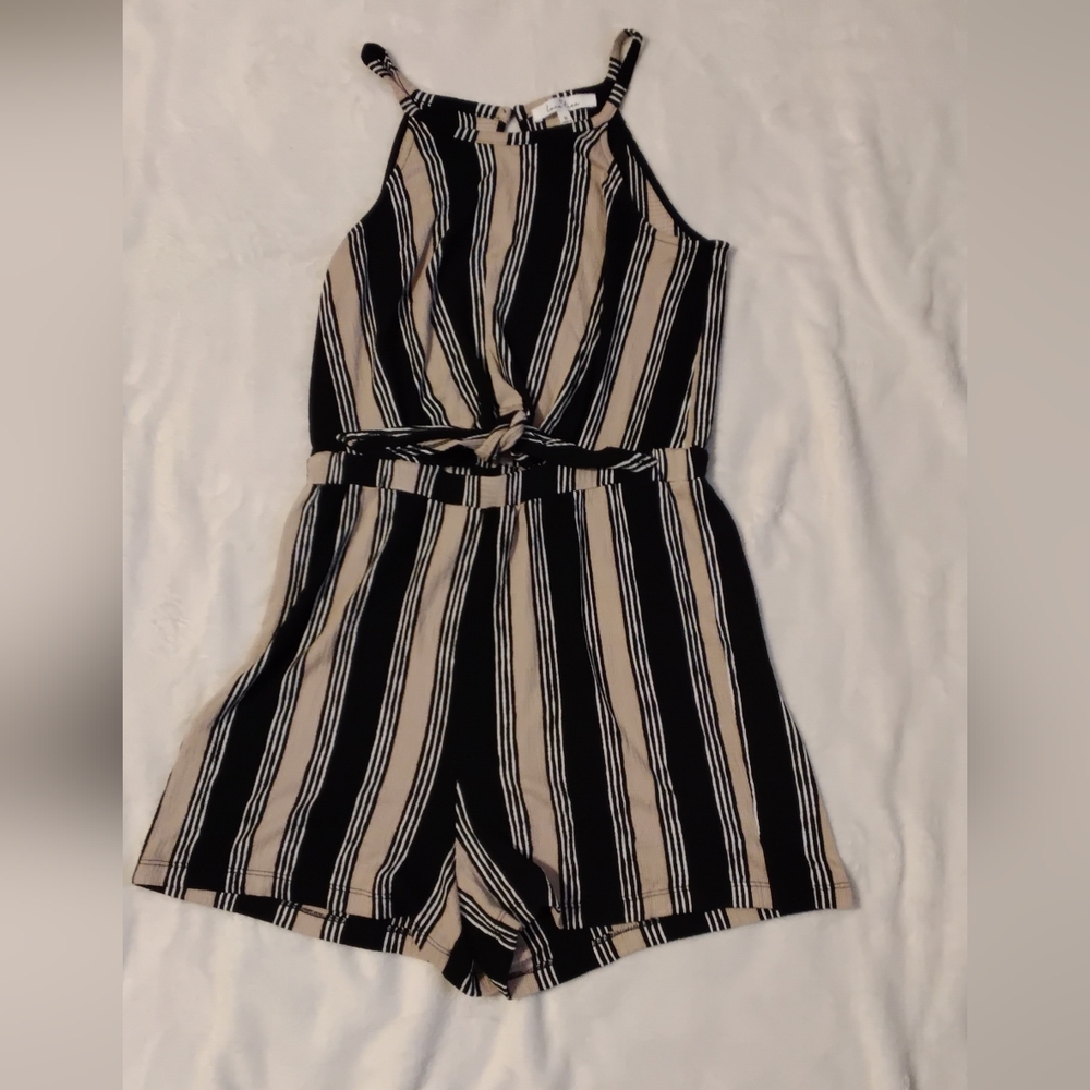 Love Tree Black and Tan Striped Jumpsuit - Picture 1 of 4